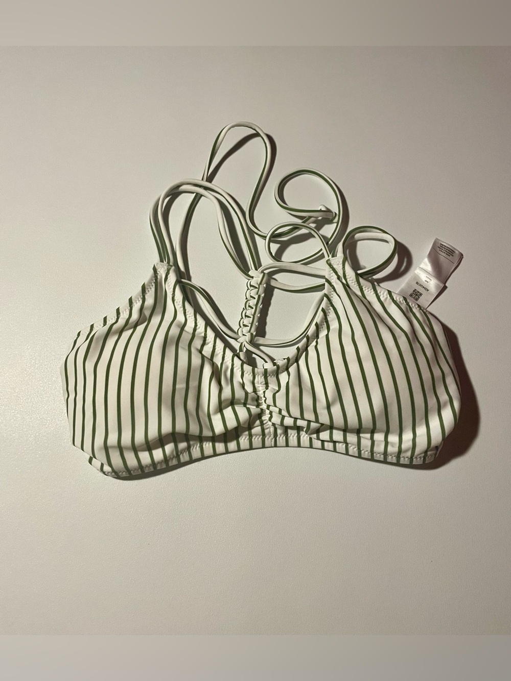 NWOT Cupshe Green White Striped Macrame Strappy Back Bikini Top Small